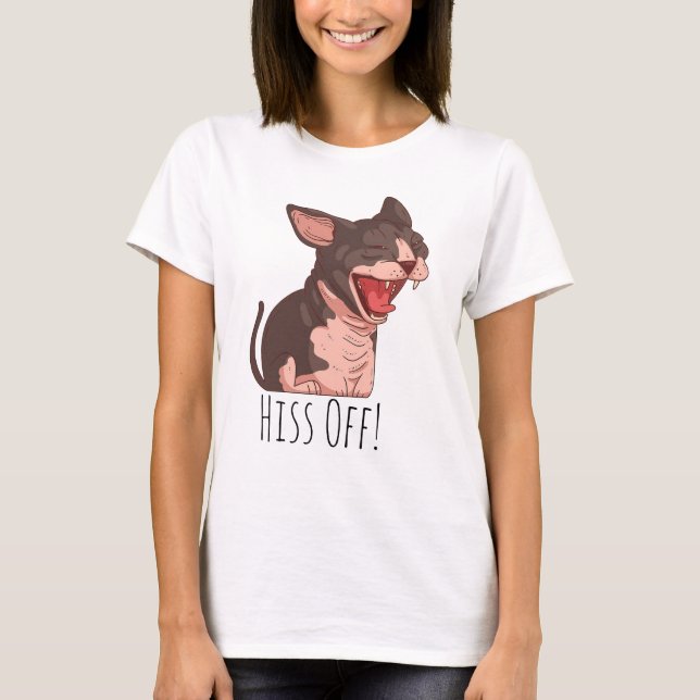 Camiseta Engraçado Sphynx Cat Hiss Off Miow Cat Kitten (Frente)