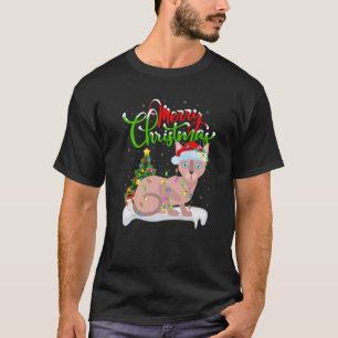 Camiseta Engraçado Sphynx Cat Lover Xmas Iluminação Sphynx 