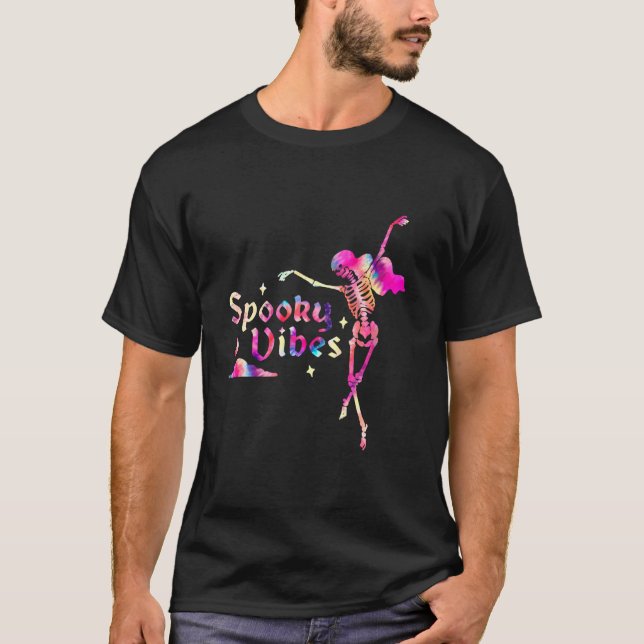 Camiseta Engraçado Spookes Vibes Dançando Esqueleto Hallowe (Frente)