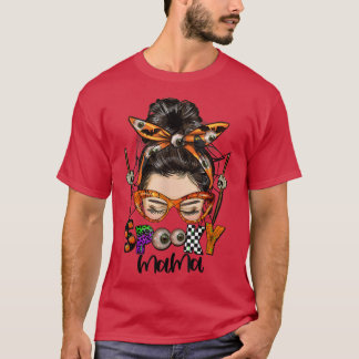Camiseta Engraçado Spooky Mama Messy Bun Women Witch Mãe Ha