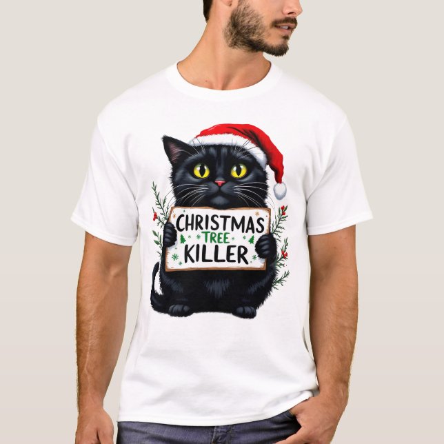Camiseta Engraçado Sublimação de Gato de Natal (Frente)