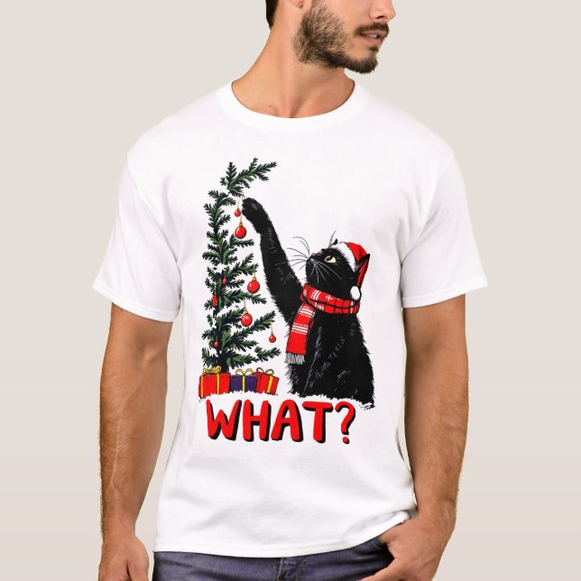 Camiseta Engraçado Sublimação de Gato de Natal (Frente)