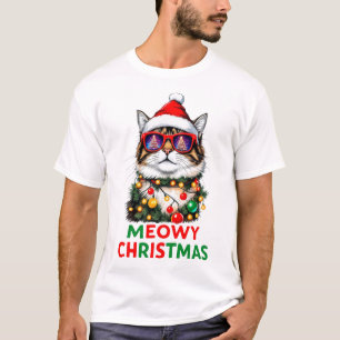 Camiseta Engraçado Sublimação de Gato de Natal