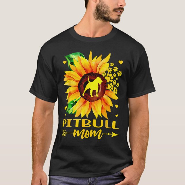 Camiseta Engraçado Sunflower Pitbull Mãe Cachorro (Frente)