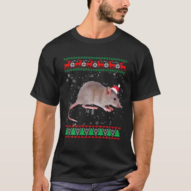 Camiseta Engraçado Suor Feio Xmas Animais de Natal Rato Amo (Frente)
