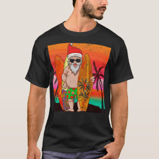 Camiseta Engraçado Surfer Papai Noel Verão Sunset Natal I