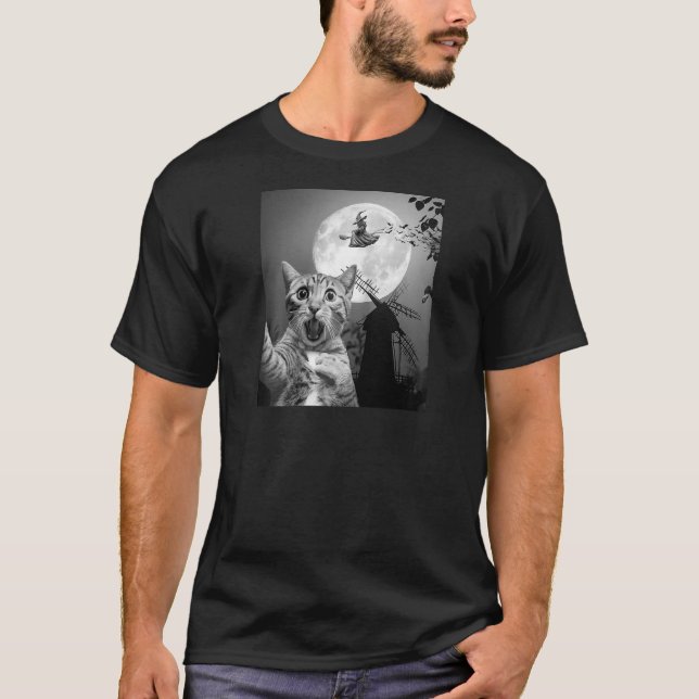 Camiseta Engraçado Surpreendido Gato Assustado Selfie Com B (Frente)