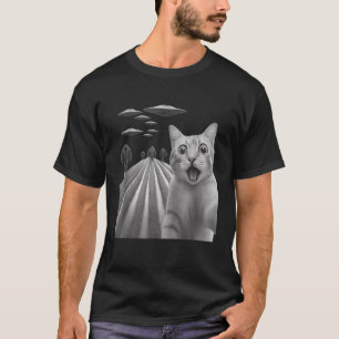 Camiseta Engraçado Surpreendido Gato Assustado Selfie Com P