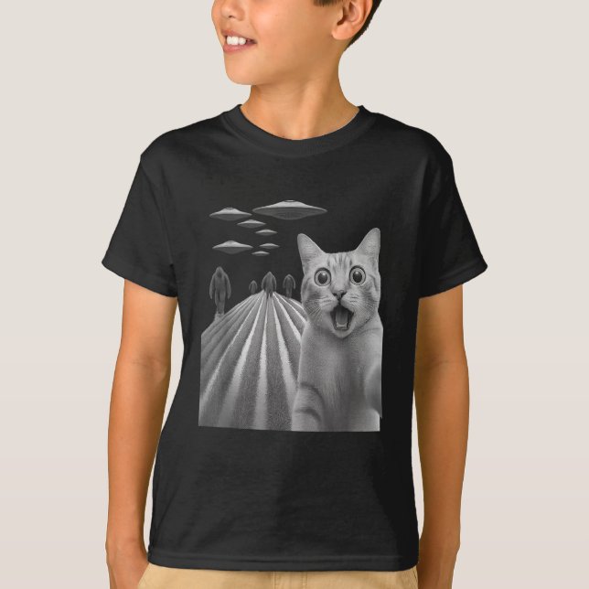 Camiseta Engraçado Surpreendido Gato Assustado Selfie Com P (Frente)
