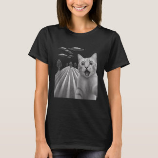 Camiseta Engraçado Surpreendido Gato Assustado Selfie Com P