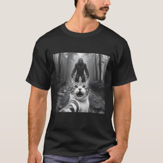 Camiseta Engraçado Surpreendido Gato Assustado Selfie Com S