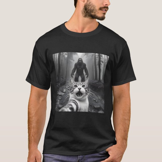 Camiseta Engraçado Surpreendido Gato Assustado Selfie Com S (Frente)