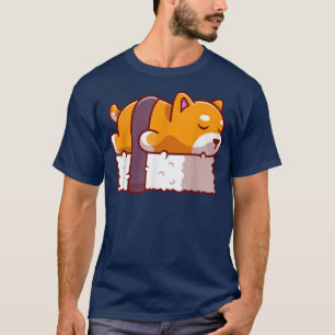 Camiseta Engraçado Sushi e Ramen Shiba Inu Kawaii Otaku Ani