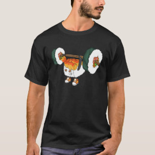 Camiseta Engraçado Sushi Levantando Peso da Comida Japones
