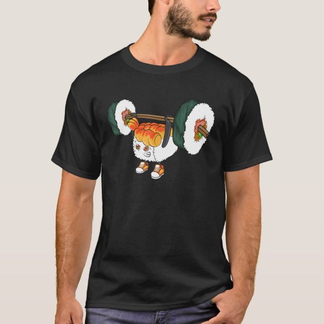 Camiseta Engraçado Sushi Levantando Peso da Comida Japonesa (Frente)