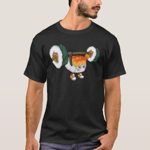 Camiseta Engraçado Sushi Levantando Peso da Comida Japonesa