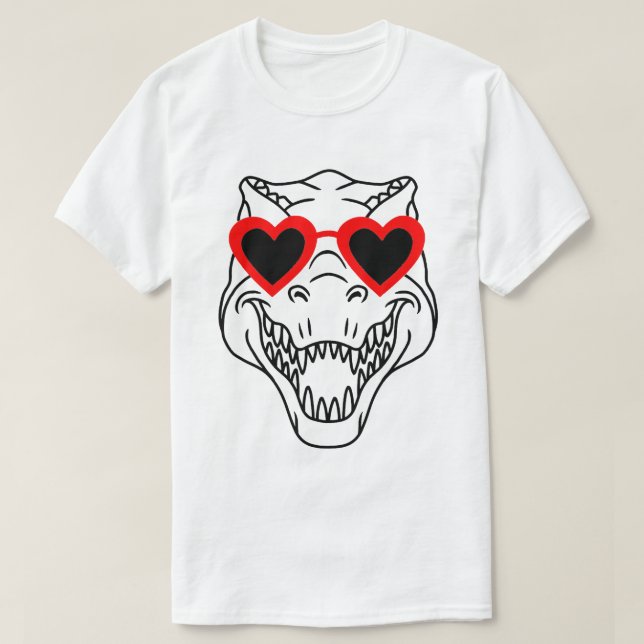 Camiseta Engraçado T Rex Dinossauro Coração Óculos Solares  (Frente do Design)