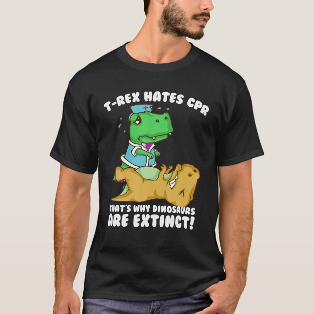 Camiseta Engraçado T rex odeia homens dotados de CPR Mulher (Frente)