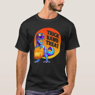 Camiseta Engraçado T Rex Trick Treat Pumpkin Dinossaur Trex