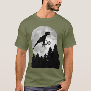 Camiseta Engraçado T-Rex voando em bicicleta com lua cheia