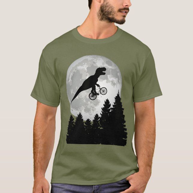 Camiseta Engraçado T-Rex voando em bicicleta com lua cheia (Frente)