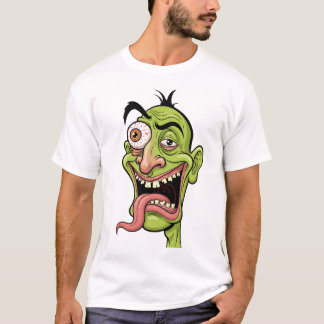 Camiseta Engraçado T-Shirt da Caricatura Verde Zombie