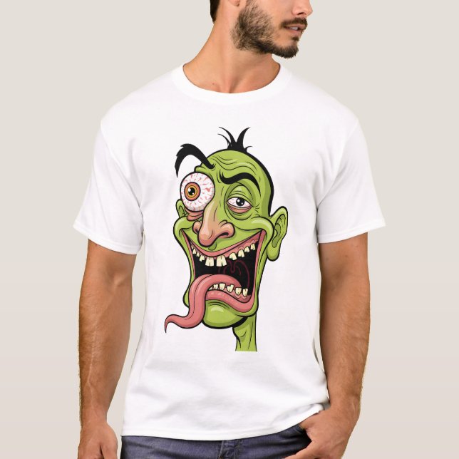 Camiseta Engraçado T-Shirt da Caricatura Verde Zombie (Frente)