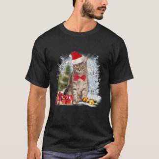 Camiseta Engraçado Tabby Cat Veste Natal Hat Graphic Xmas