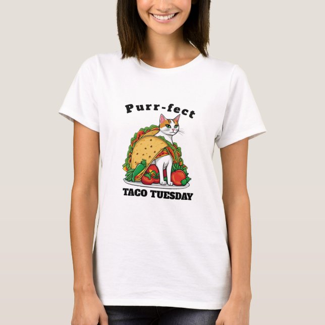 Camiseta Engraçado Taco-Cat ama Purr-fect Taco terça-feira (Frente)