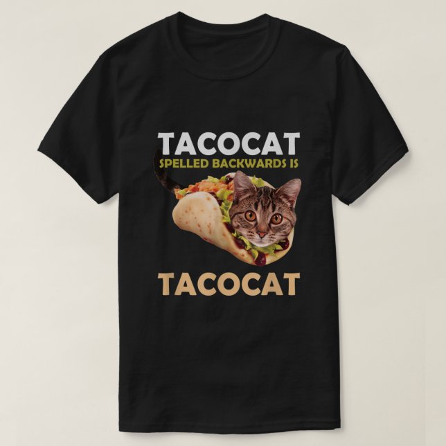 Camiseta Engraçado Tacocat Taco Gato Ortografado Para Trás  (Frente do Design)