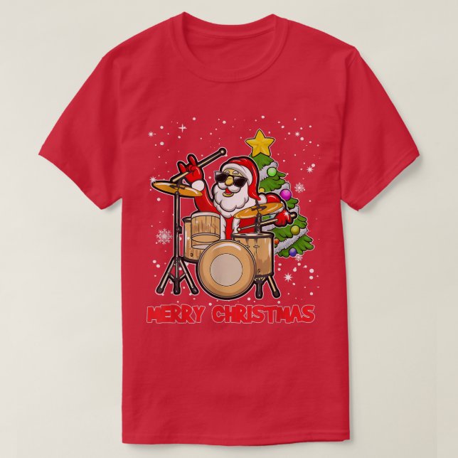 Camiseta Engraçado Tambor De Natal E Papais noeis Drummer (Frente do Design)