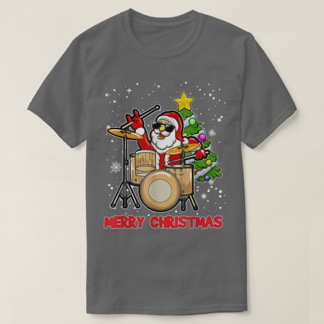Camiseta Engraçado Tambor De Natal E Papais noeis Drummer (Frente do Design)