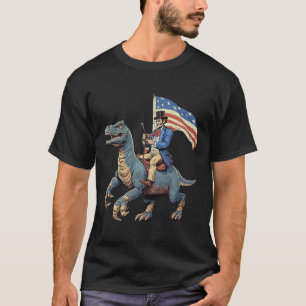 Camiseta Engraçado Tee Abe Lincoln Dirigindo Um Dinossauro 