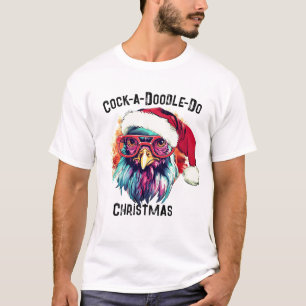 Camiseta Engraçado Tee Rooster, Natal Cock-a-Doodle-Do