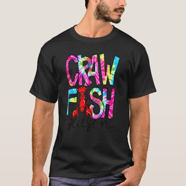 Camiseta Engraçado Tie Dye Crawfish Season Mardi Gras Party (Frente)