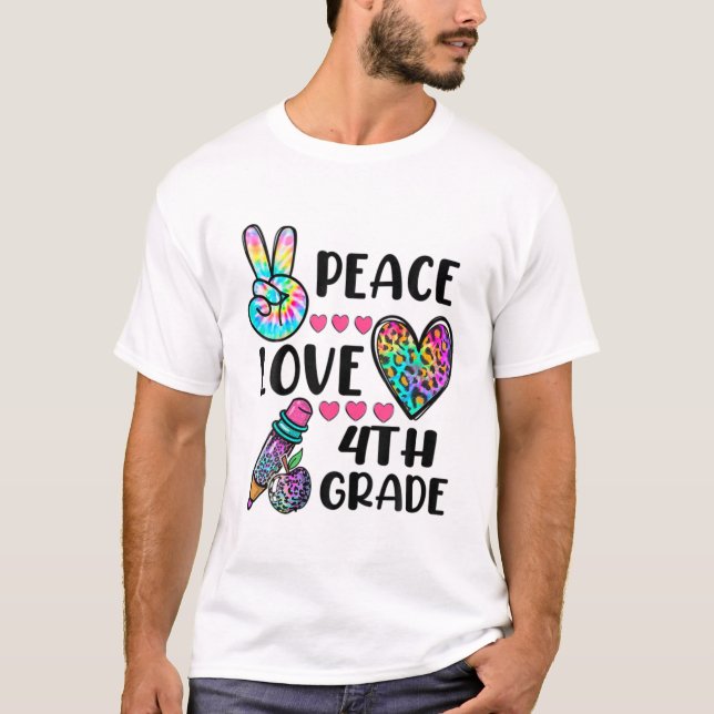Camiseta Engraçado Tie Dye Peace Amor 4º Ano De Volta À Esc (Frente)