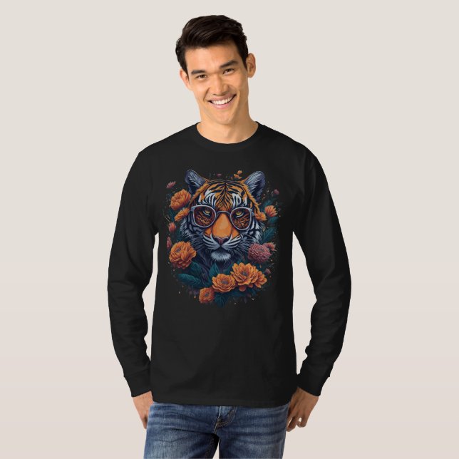 Camiseta Engraçado Tiger e óculos de sol (Frente Completa)
