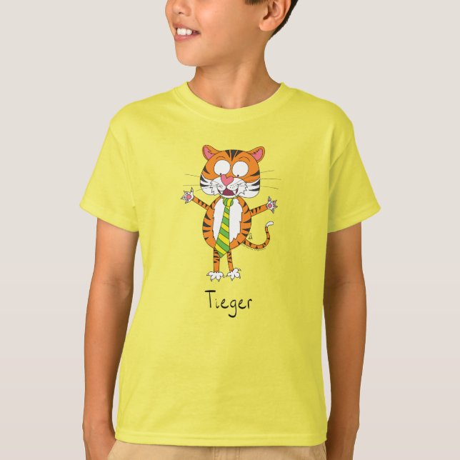 Camiseta Engraçado Tiger em um Tie Cartoon Kids (Frente)