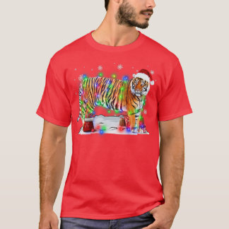 Camiseta Engraçado Tigre Árvore das Luzes de Natal Xmas Paj