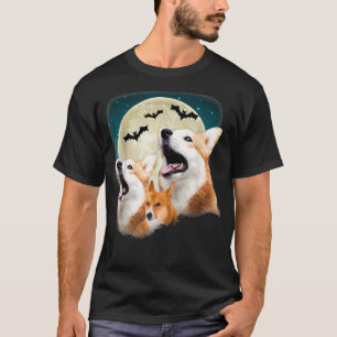 Camiseta Engraçado Três Corgi Halloween e Halloween Moon