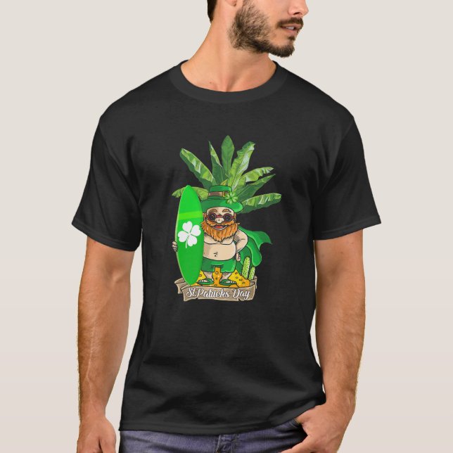 Camiseta Engraçado Tropical Hawaii Leprechaun Surfista Sant (Frente)
