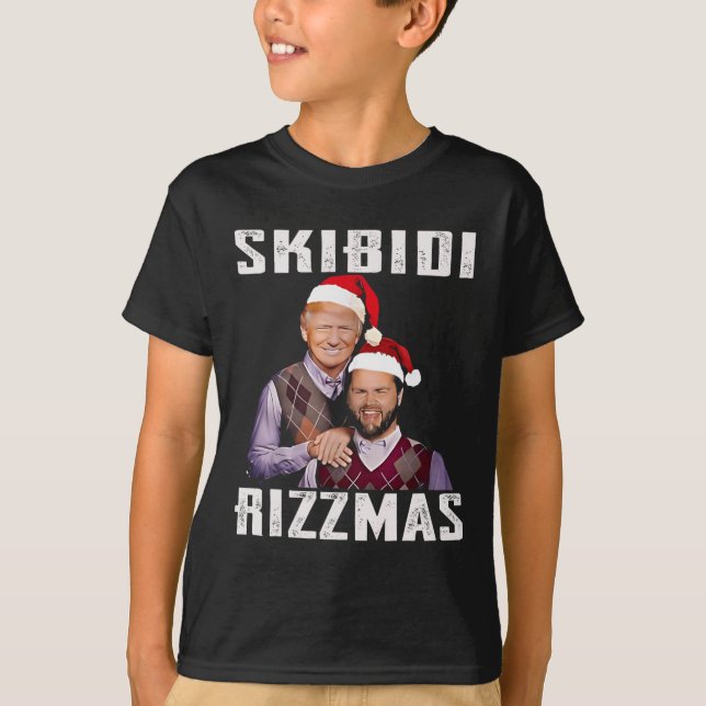 Camiseta Engraçado Trump Vance Skibidi Rizzmas Faz Natal G (Frente)
