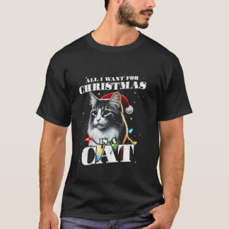 Camiseta Engraçado Tudo que quero no Natal é um gato