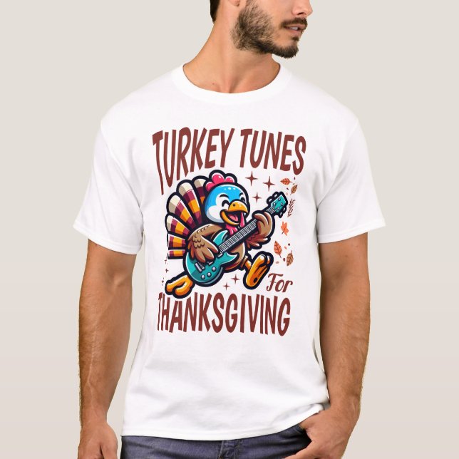 Camiseta Engraçado Turquia sintoniza música de Ação de Graç (Frente)