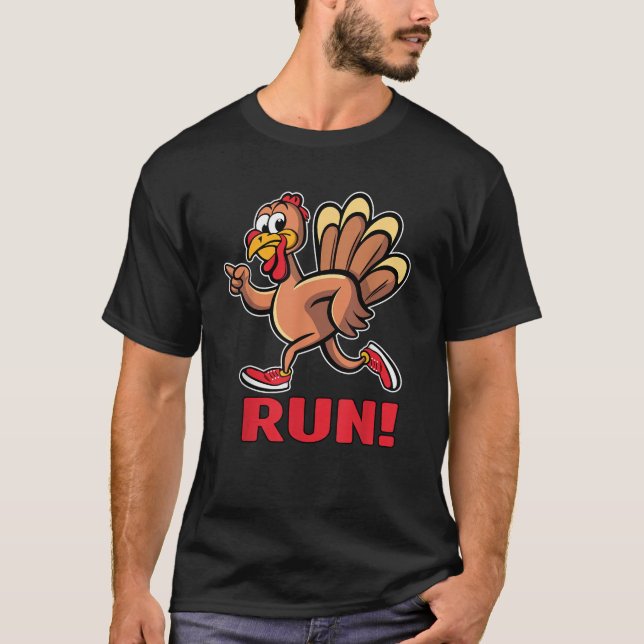 Camiseta Engraçado Turquia Trot Corre Graças à Turquia Corr (Frente)