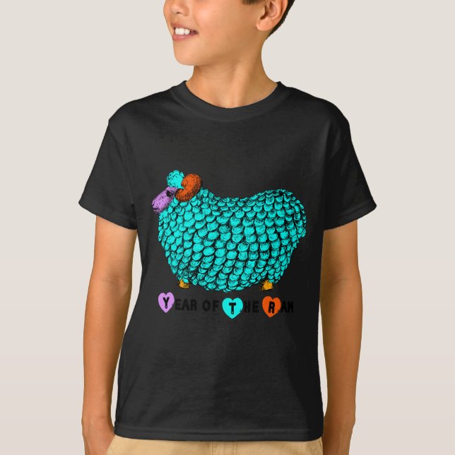 Camiseta Engraçado Turquoise Ram Chinês Ano Novo Zodikids B (Frente)