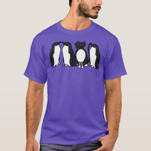 Camiseta Engraçado Tuxedo Cat e Pinguins