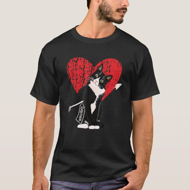 Camiseta Engraçado Tuxedo Cat Meow Junto Valentineu2019s Di (Frente)