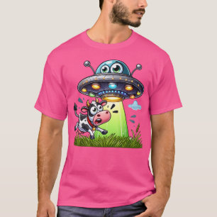 Camiseta Engraçado Ufo Abdução Cartografia Com Vaca