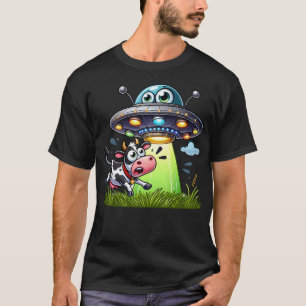 Camiseta Engraçado Ufo Abdução Cartografia Com Vaca